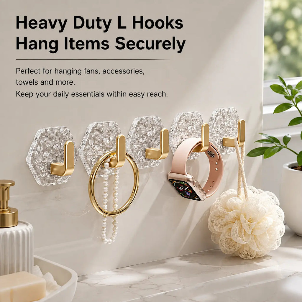 Heavy-Duty Self-Adhesive Hexagonal Hooks – Waterproof Rustproof Wall Hooks for Bathroom, Kitchen & Home Organization