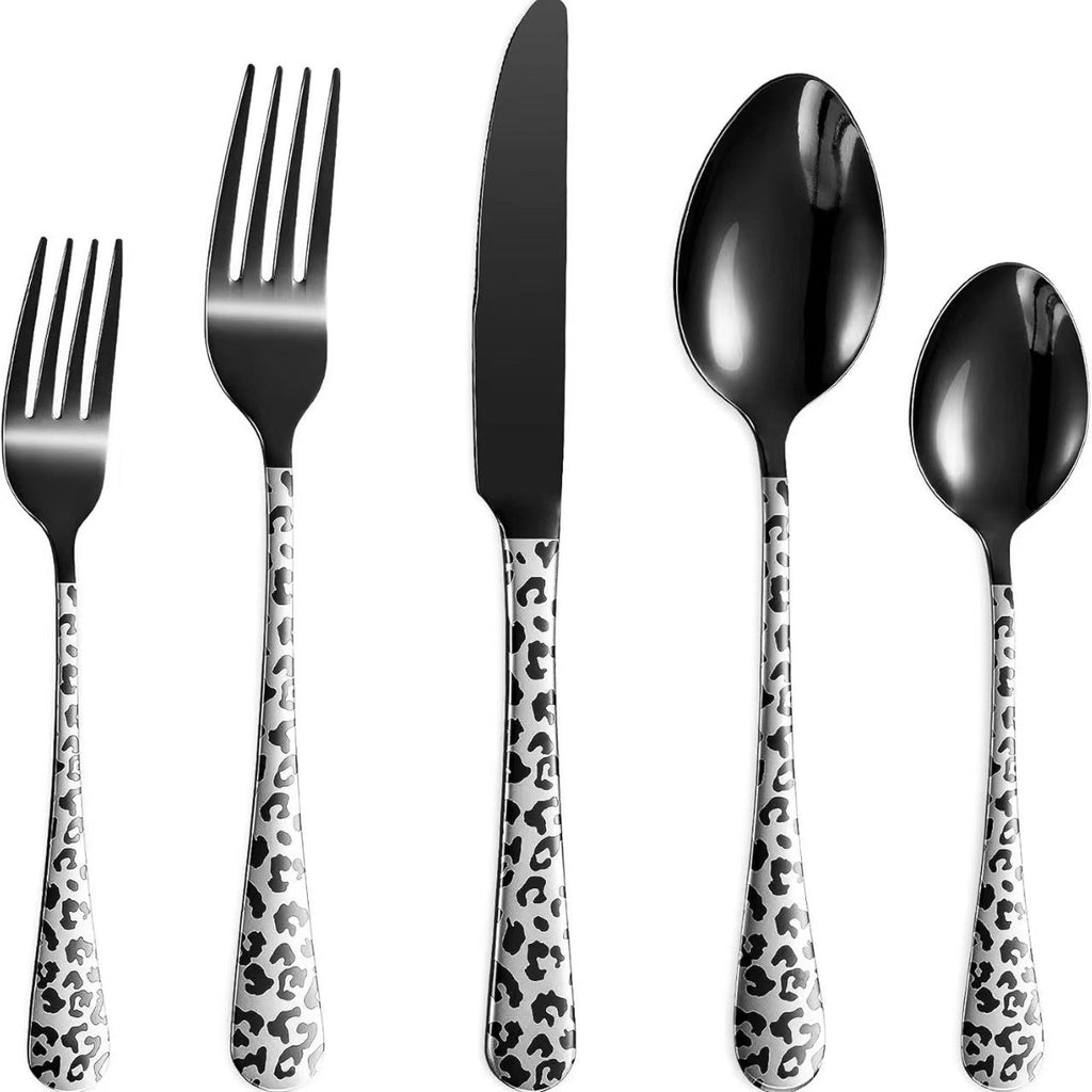 Leopard Print Black Stainless Steel Cutlery Set – 5PCS/20PCS Flatware