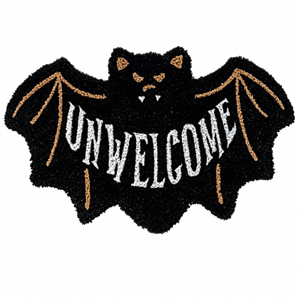 Halloween Gothic Bat Shaped Fluffy Doormat "UNWELCOME"