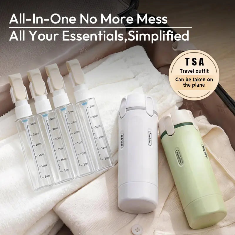 4-in-1 Travel Dispenser Bottles | TSA-Approved Leakproof Containers