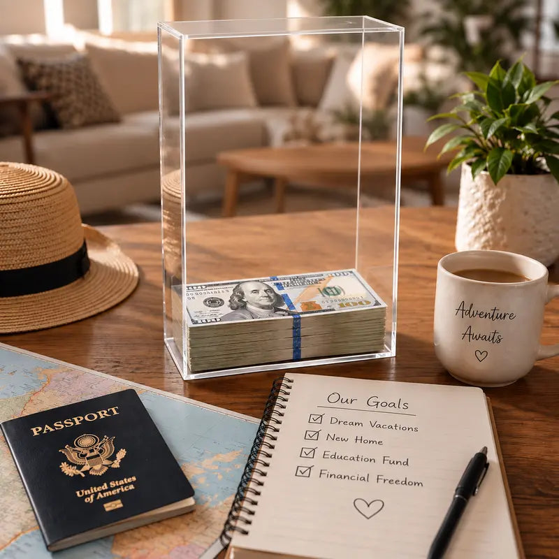 Floating Bill Savings Challenge Box – Clear Acrylic Money Bank