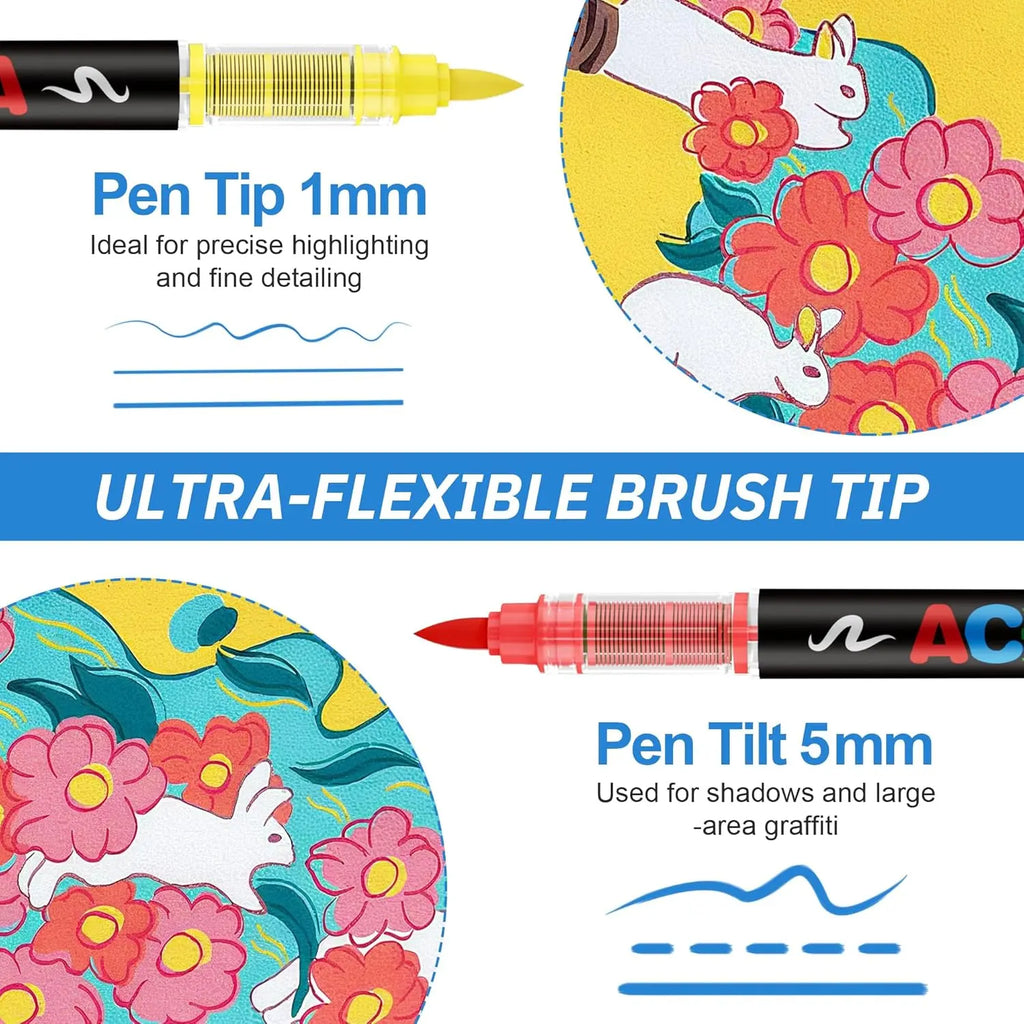 Acrylic Paint Marker Set – Soft Brush Tip Paint Pens, 12/24/36/48/72 Colors