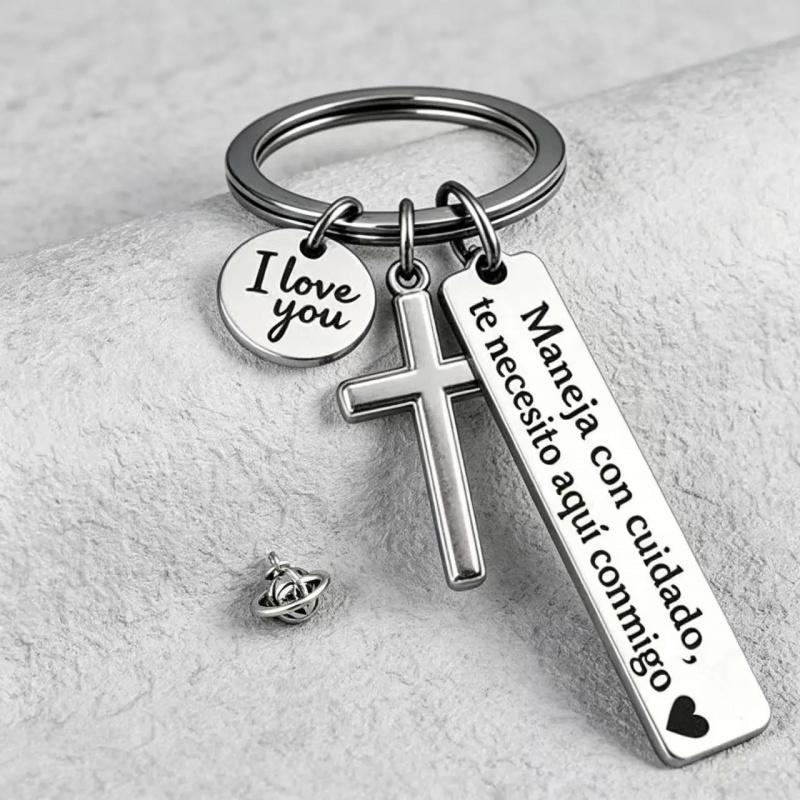 Drive Safe Keychain in Spanish – “I Love You” Cross Keyring Gift for Someone Special
