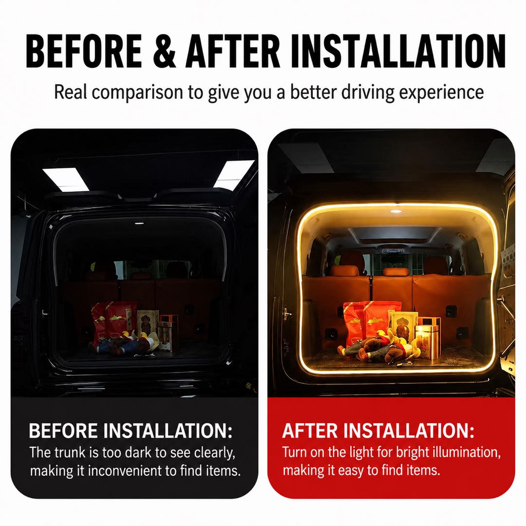 Universal Car Trunk LED Light Strip | Plug & Play Cargo Lighting with Dynamic Start-Up Scan & Steady-On Mode