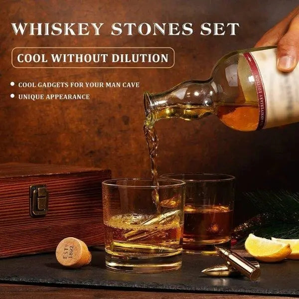 304 Stainless Steel Whiskey Bullet Chilling Stones – Gift Set for Men
