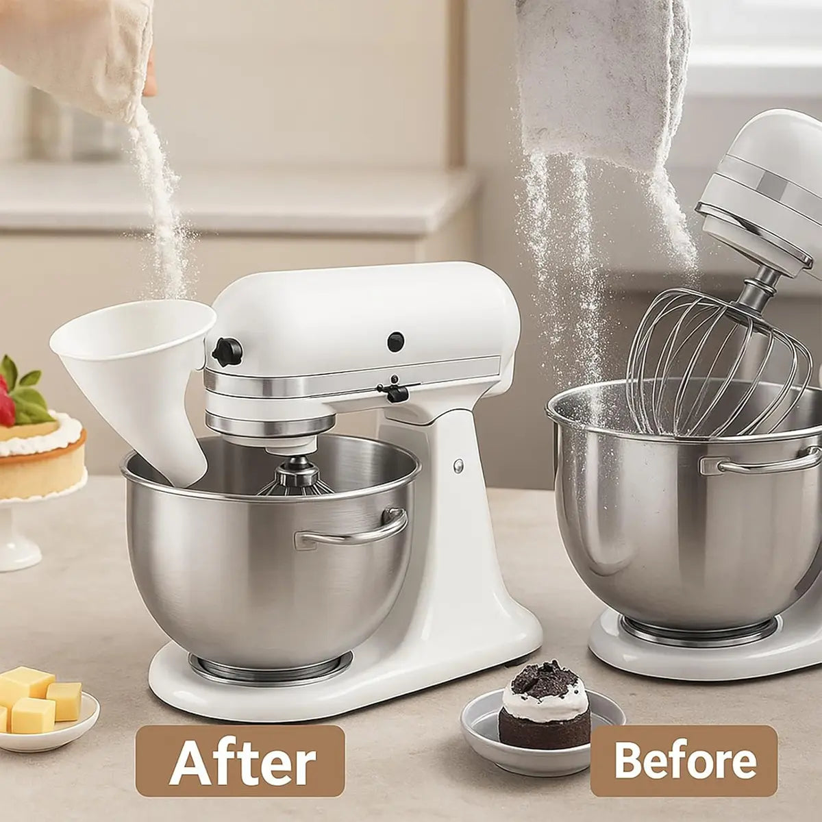 Stand Mixer Flour Funnel – Easy-Pour Baking Attachment for 4.5–5 Qt Bowls