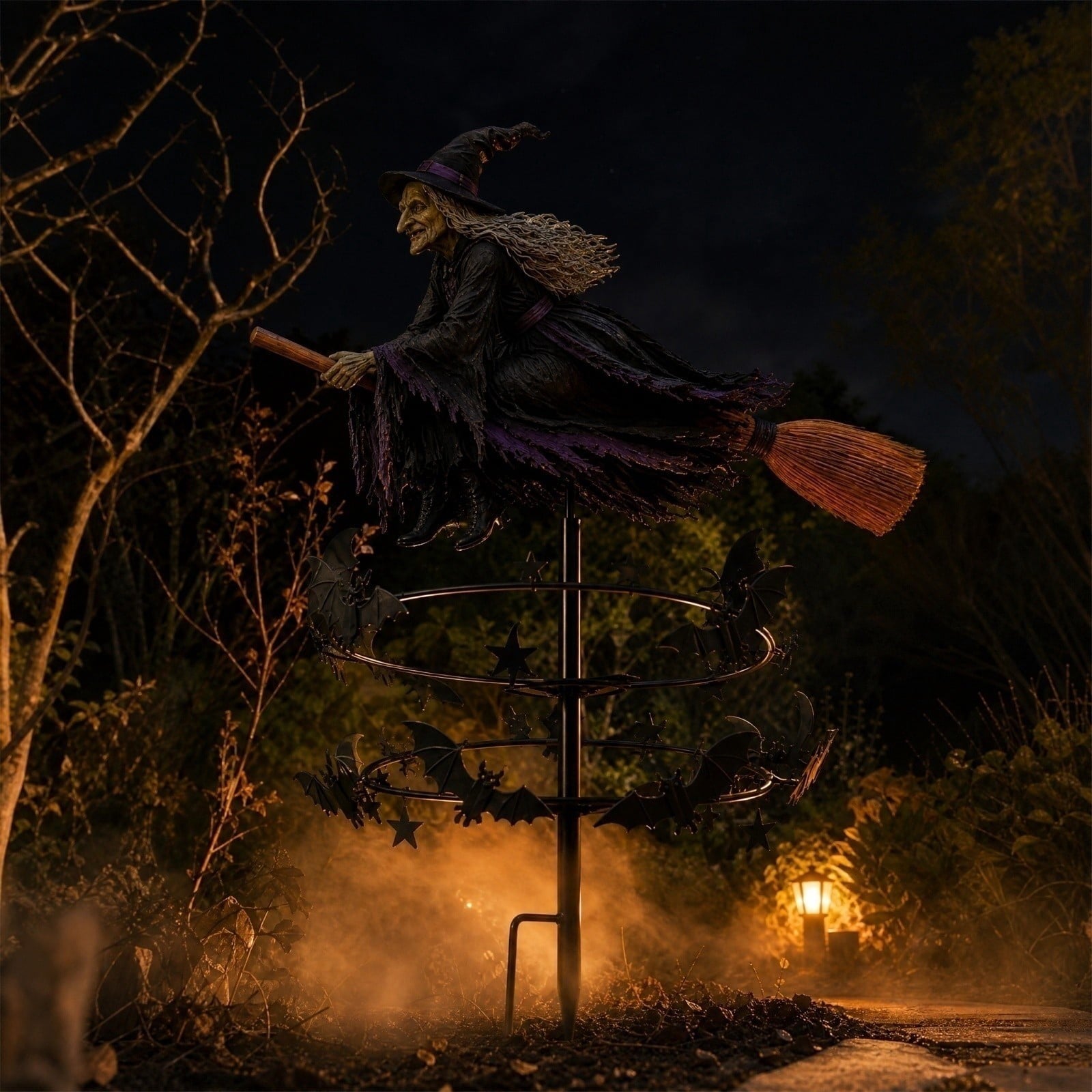 The Enchanted Witch Garden Wind Spinner, Metal Kinetic Yard Decor Garden Stake, Haunted House Halloween Decorations for Garden Patio Pathway Fall Decorations
