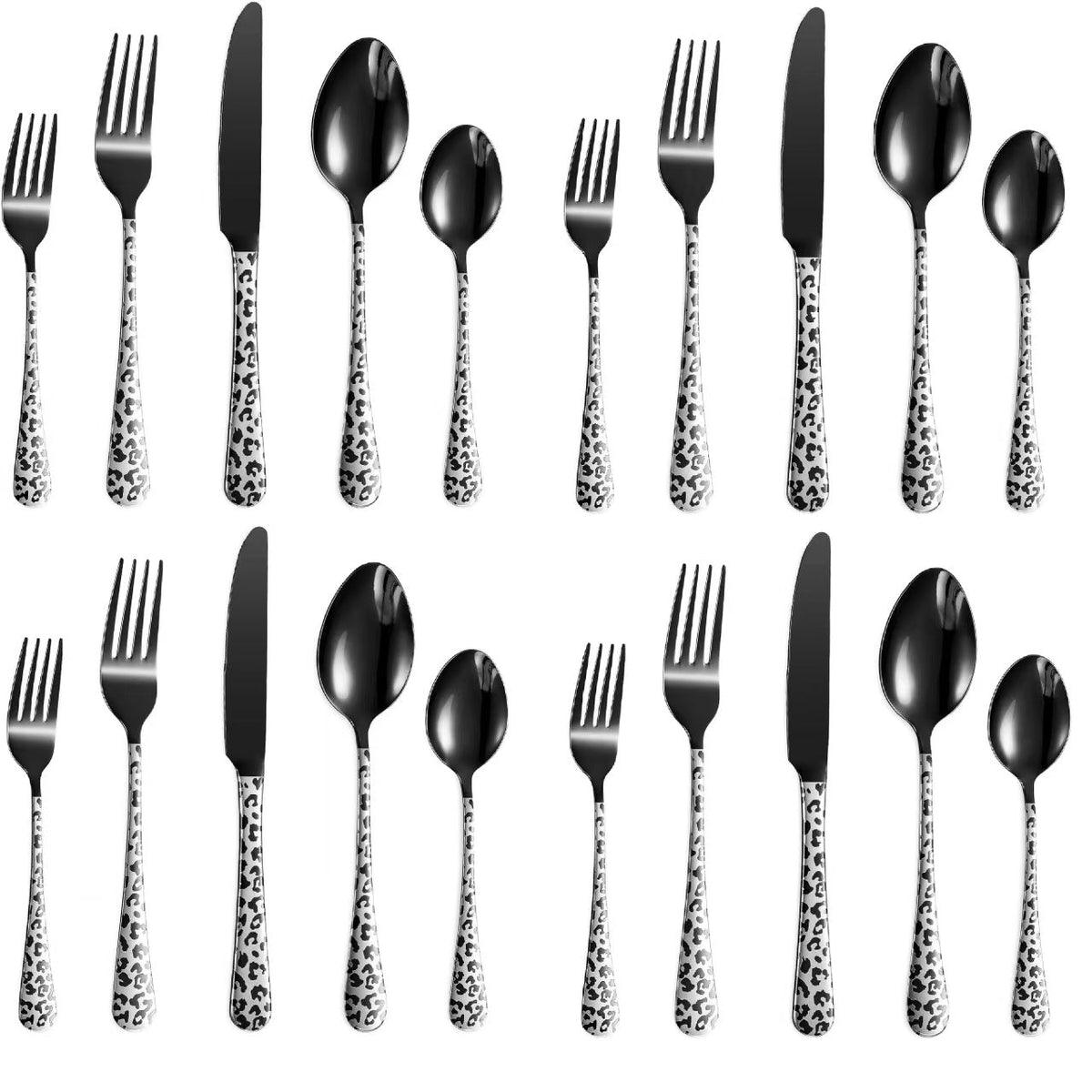 Leopard Print Black Stainless Steel Cutlery Set – 5PCS/20PCS Flatware