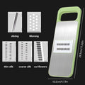 Green multi-cut vegetable slicer with five stainless steel blade inserts