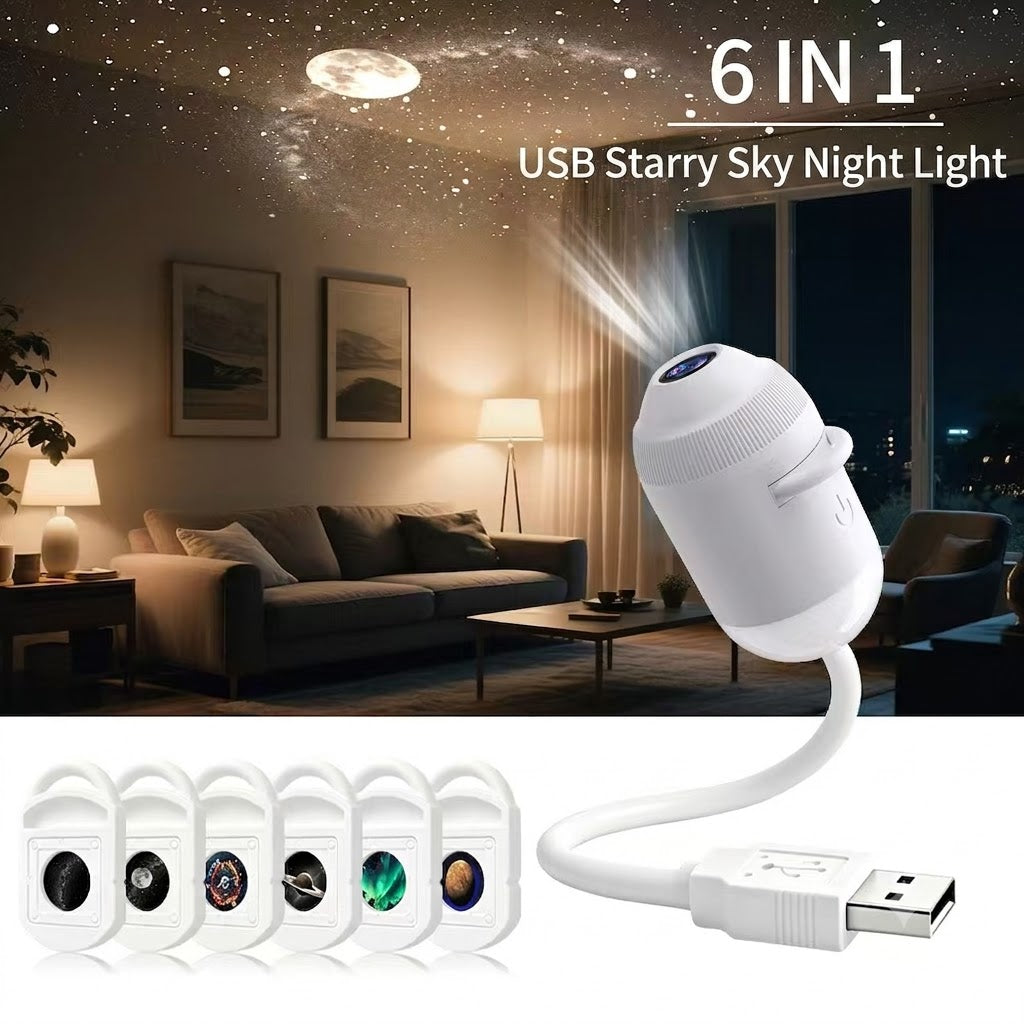 USB Starry Sky Projector Night Light – 3-in-1 / 6-in-1 / 12-in-1 / 24-in-1 Galaxy Light Projector with Replaceable Film Discs for Bedroom & Kids Room Decor