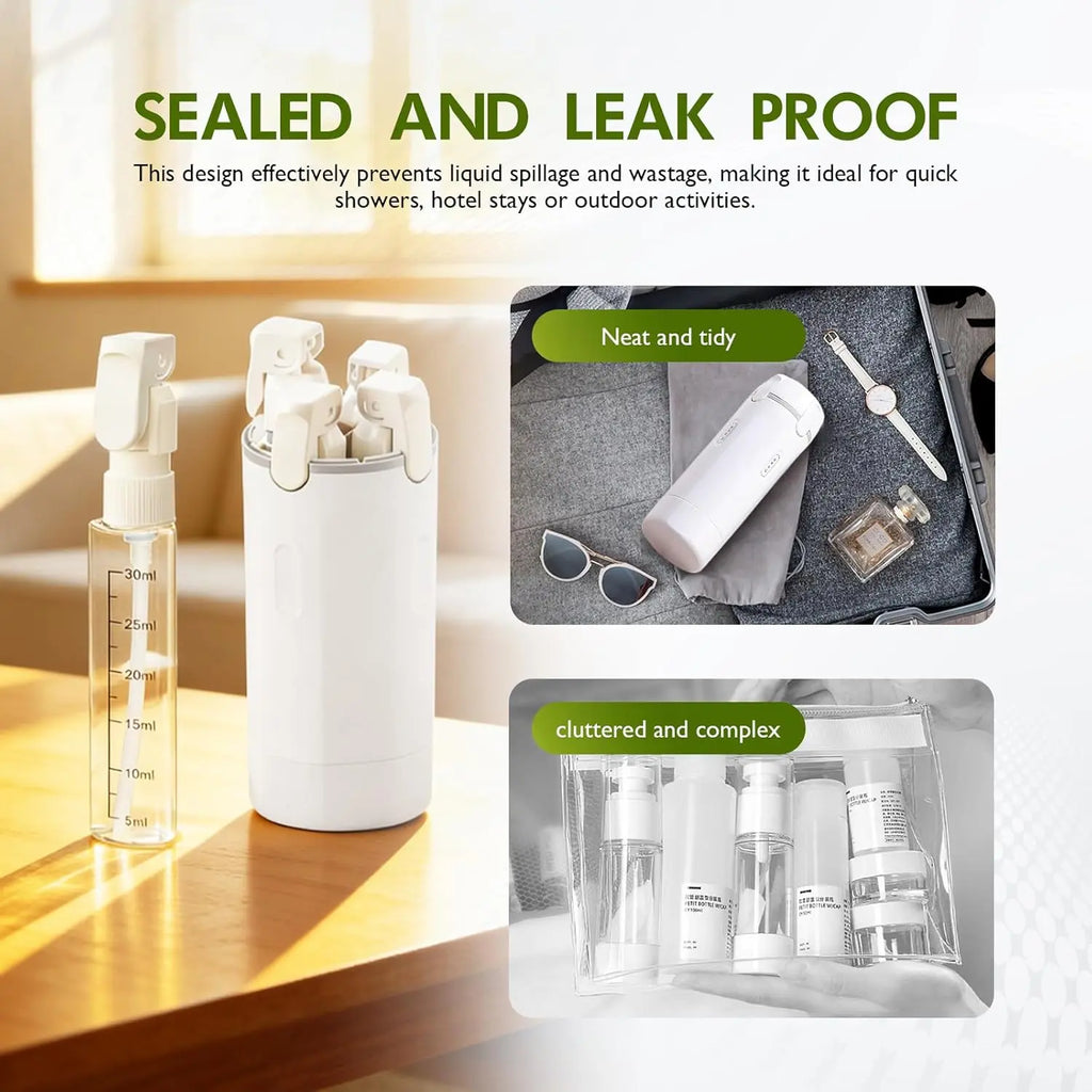 4-in-1 Travel Dispenser Bottles | TSA-Approved Leakproof Containers