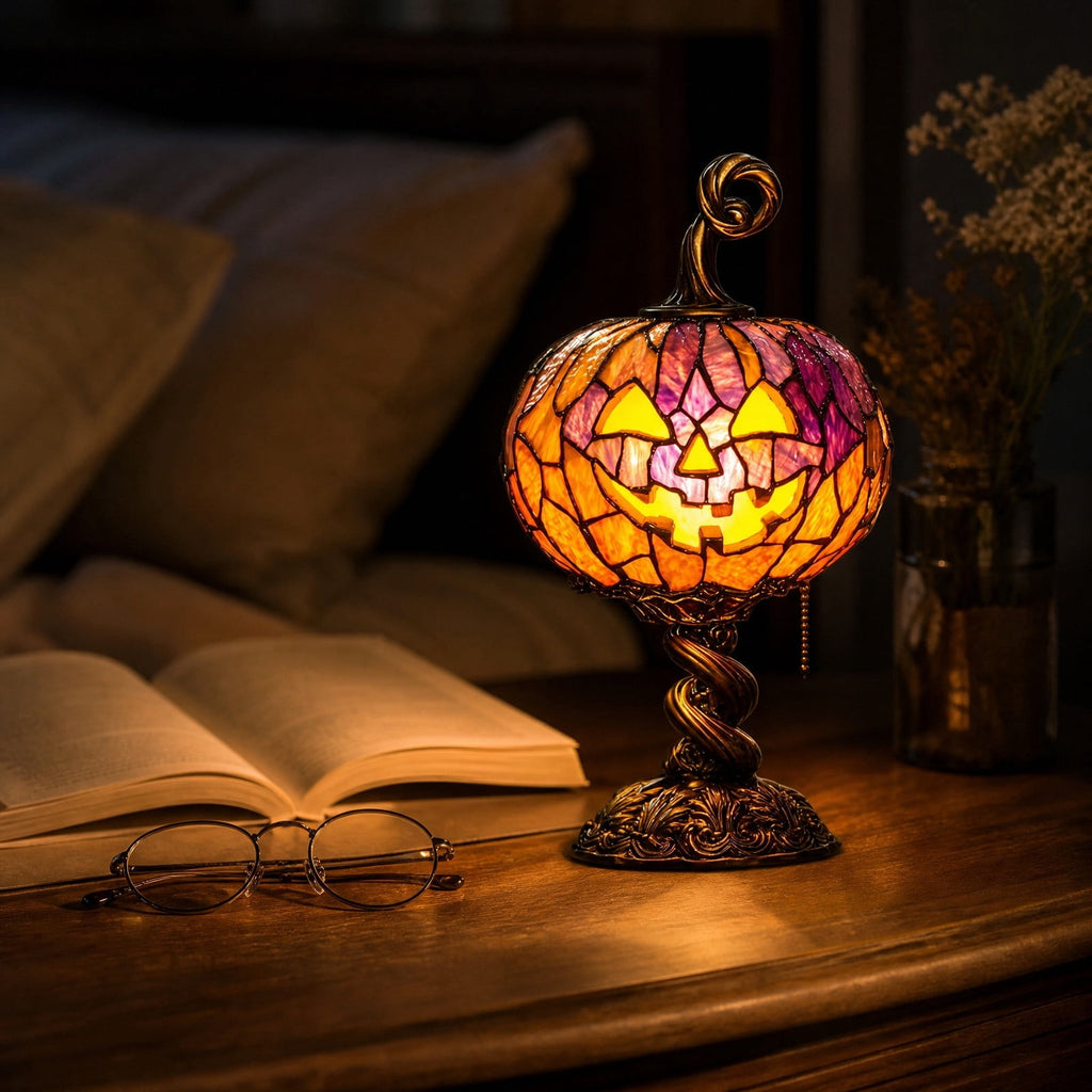 Halloween Decorations Pumpkin Table Lamp, Warm Glow Light Up Halloween Pumpkin Statue Light, Classic Smiling Face Pumpkin Night Light for Mantel Shelf Indoor Halloween Party Home Decor