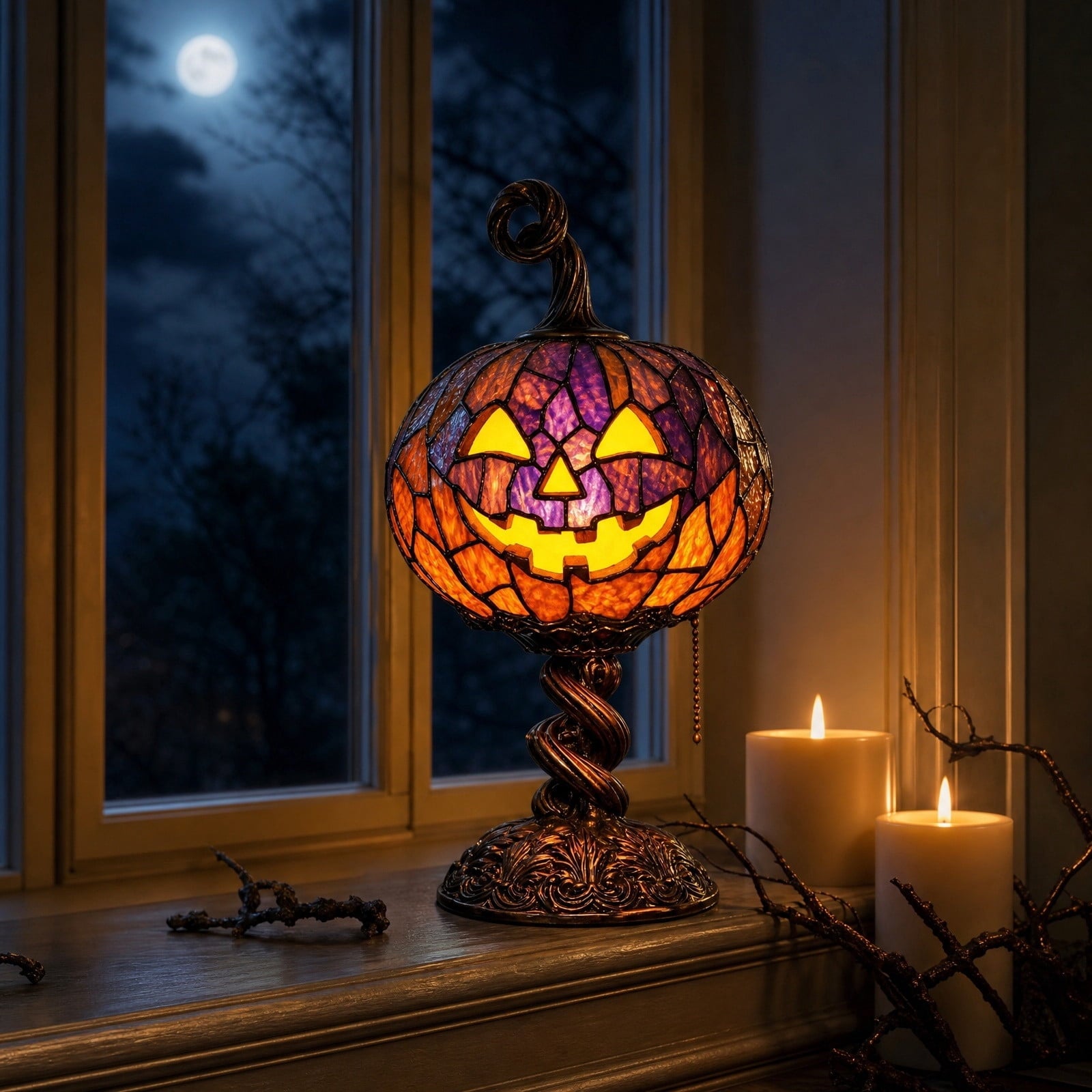 Halloween Decorations Pumpkin Table Lamp, Warm Glow Light Up Halloween Pumpkin Statue Light, Classic Smiling Face Pumpkin Night Light for Mantel Shelf Indoor Halloween Party Home Decor