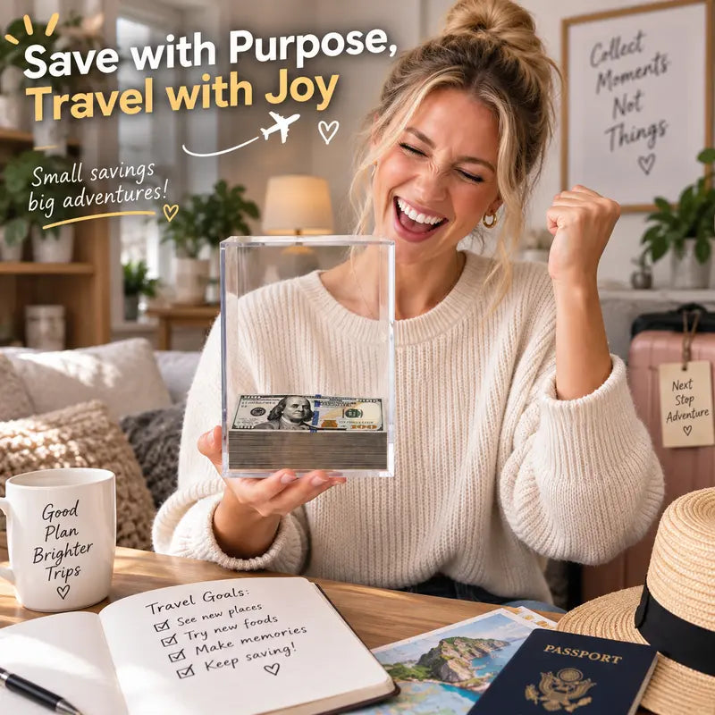 Floating Bill Savings Challenge Box – Clear Acrylic Money Bank