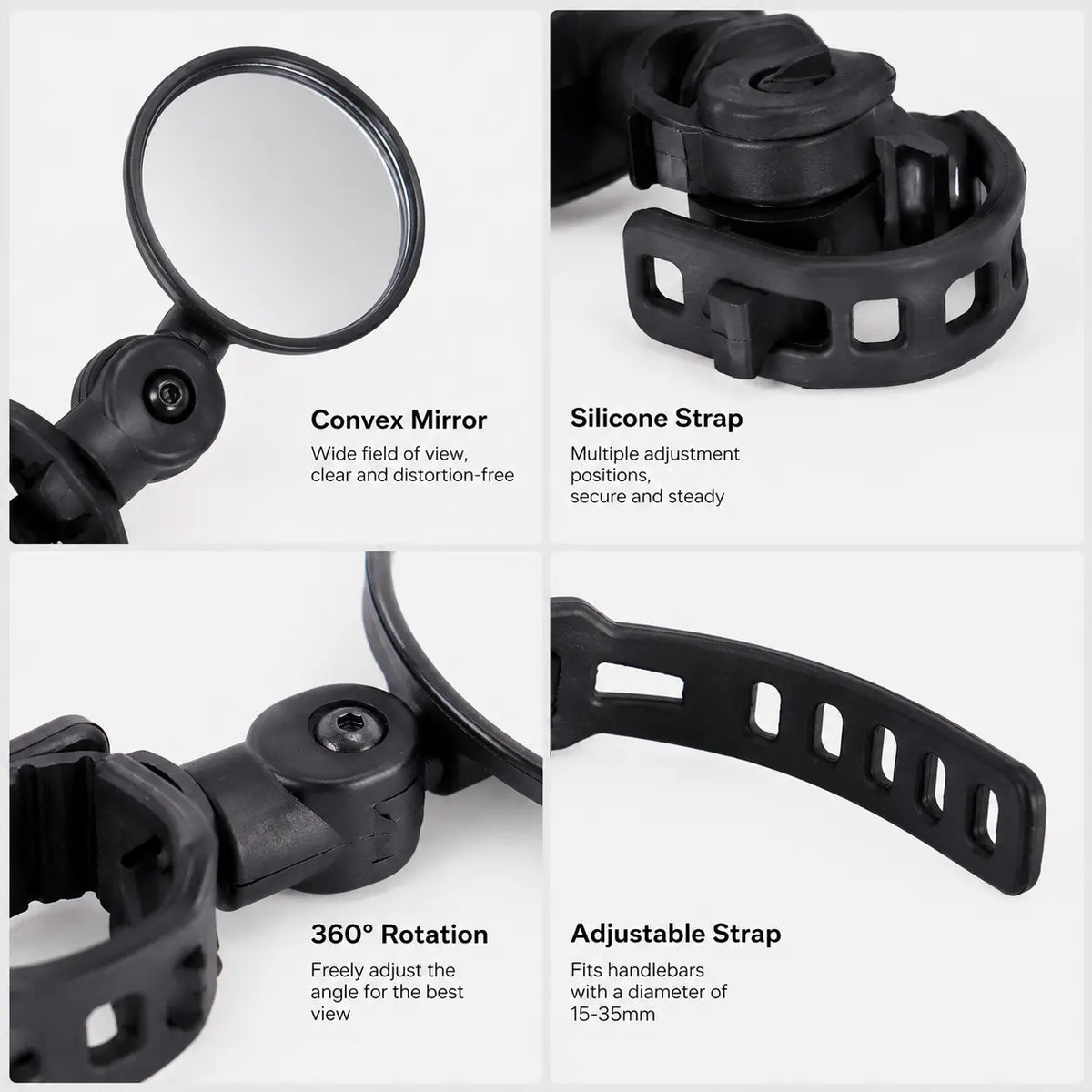 Shatter-Resistant Bike Rearview Mirror (2-Pack) - Adjustable Convex Lens