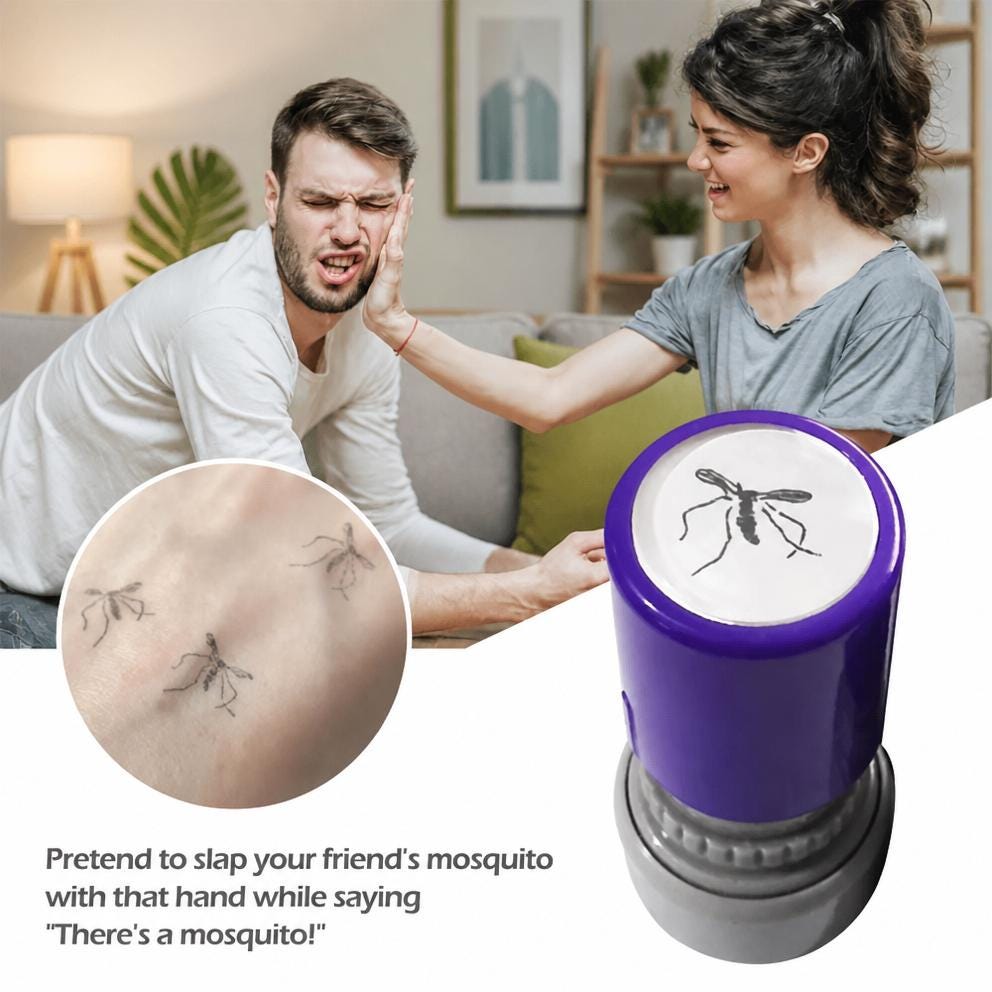 Mosquito Prank Stamp – Funny Bug-Impression Rubber Stamp for Parties, Crafts, Cards & Gag Gifts
