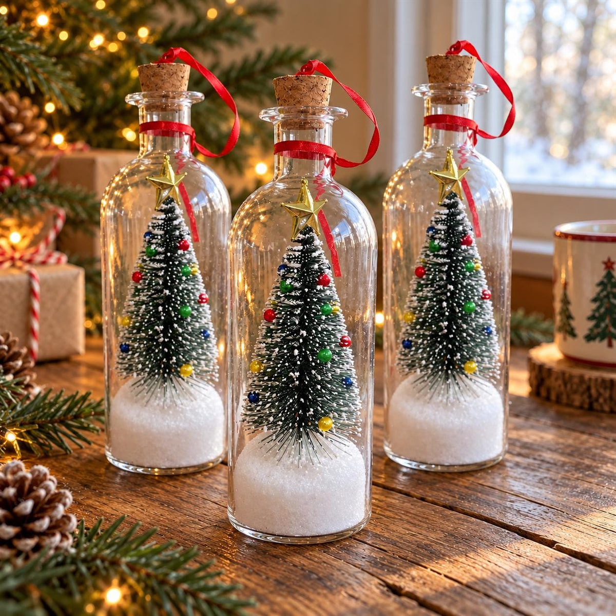 Recordable Christmas Message in a Bottle – Glass Holiday Keepsake with Mini Tree, Rose or Snowman
