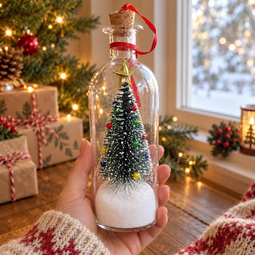 Recordable Christmas Message in a Bottle – Glass Holiday Keepsake with Mini Tree, Rose or Snowman